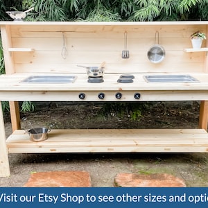 Handmade Wooden Outdoor Play Kitchen Stainless Steel Sink Mud Table for Toddlers Outdoor Sensory Play Montessori Wood Play Table image 2
