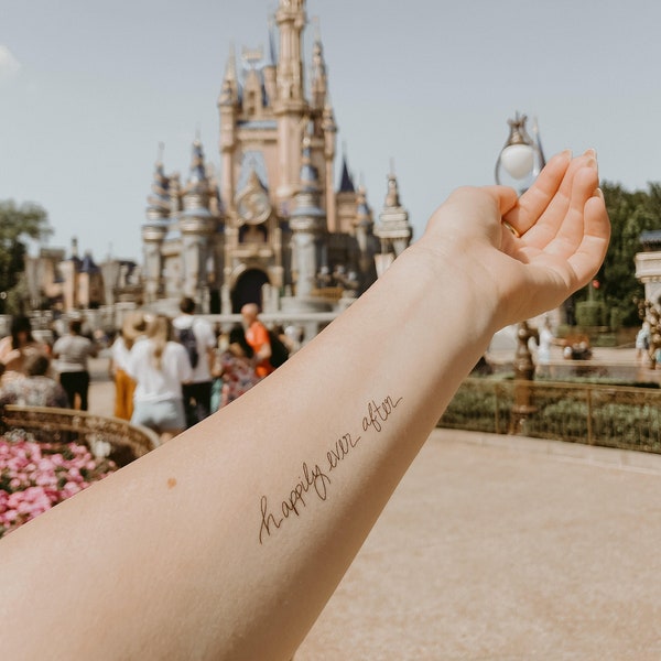 Happily Ever After Temp Tattoo | Hat Tattoo | Hand-drawn, calligraphy temp tattoo