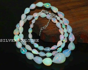 100% Opal Beads | Precious Opal | Raw Opal Necklace | Galaxy Fire Opal | Jewelry Making Beads | Beaded Necklace | Anniversary Gift 17''