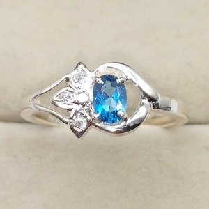 Sterling Silver Blue Topaz Ring, Antique Topaz Ring, Engagement Ring, Topaz Ring Women&#39;s, 14k Gold Topaz Ring, Diamond Topaz Ring