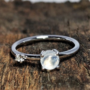 Natural Moonstone Ring Dainty Moonstone Ring Sterling Silver Ring Silver Stackable Ring Engagement Ring Statement Ring Wedding Ring Gift Her