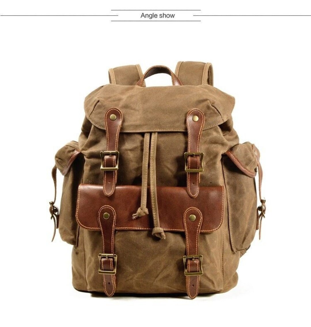 New Luxury Vintage Canvas Backpacks Men Oil Wax Canvas Leather Etsy