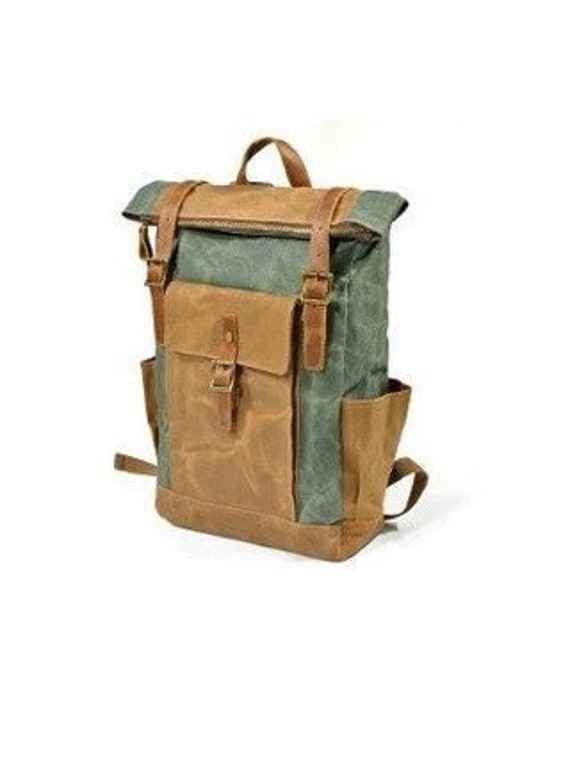 Vintage Canvas Leather Laptop Backpack College School Bookbag