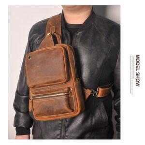 New Crazy Horse Leather Bag Men Casual Fashion Travel Bag Daypack Chest ...