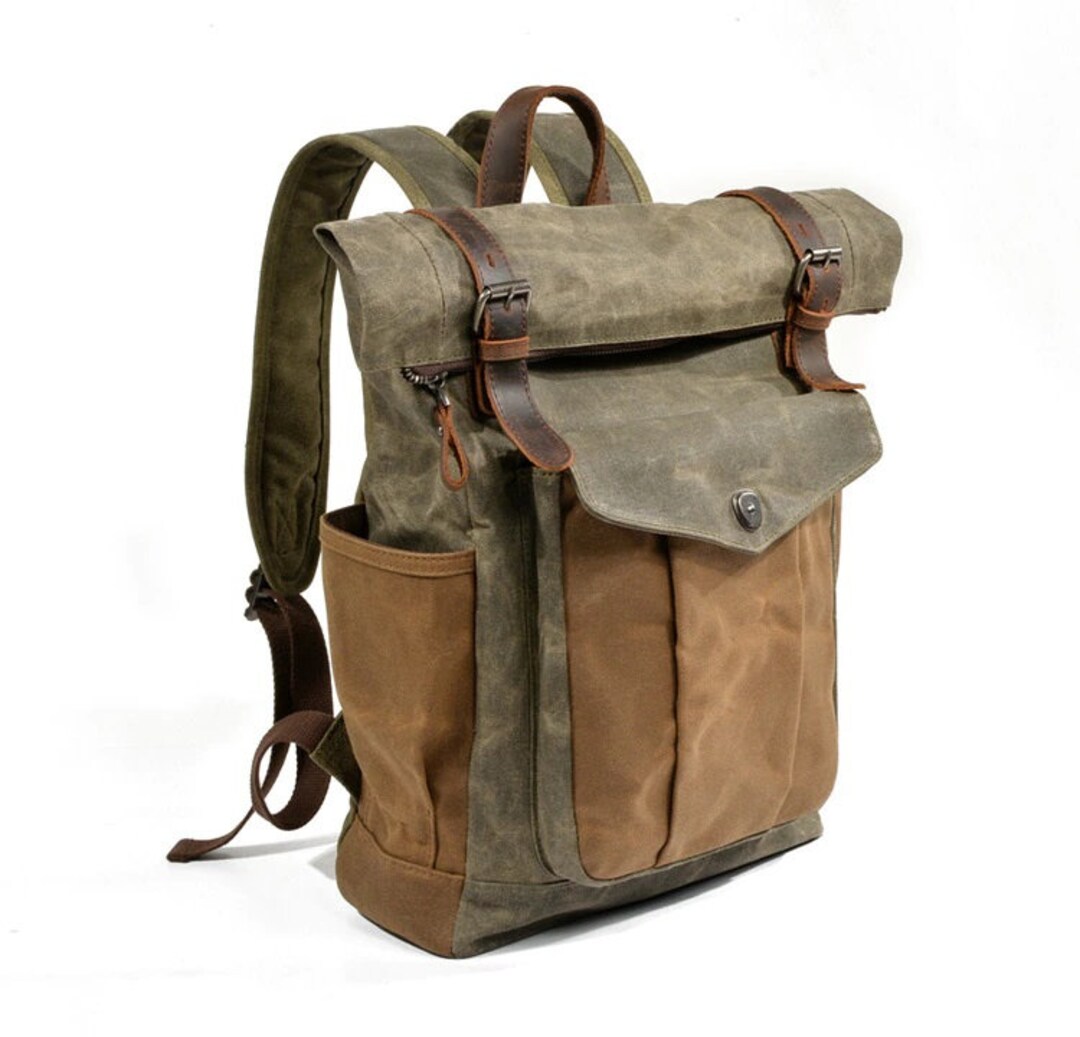 Fashion Canvas Leather Backpack Laptop Daypack Traveling - Etsy