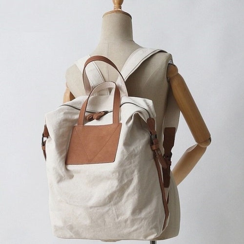 Women Multifunctional Leather Backpack Travel Casual Canvas - Etsy