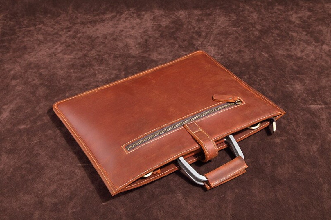 Leather Briefcase File Bag folder bag Genuine Leather Etsy