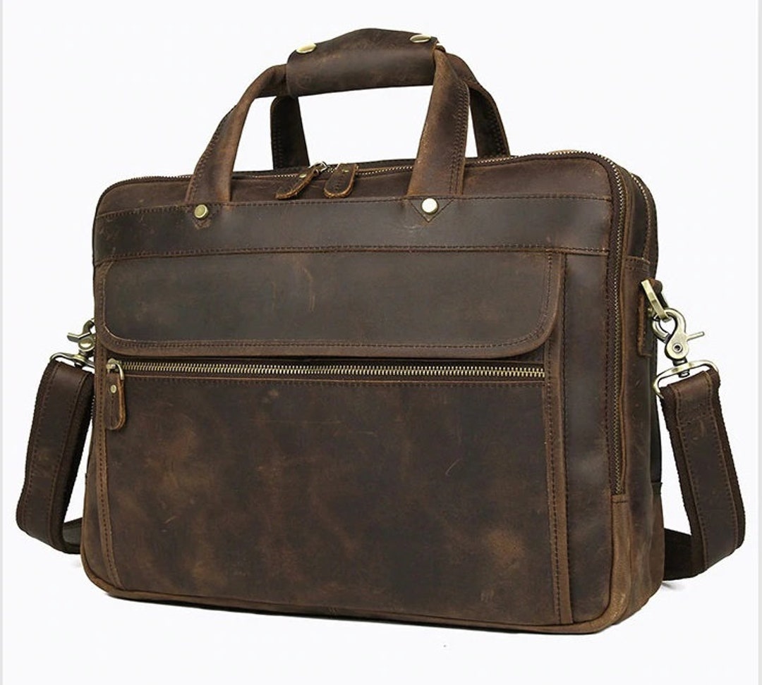 Vintage Leather Mens Briefcase Messenger With Pockets Cowhide - Etsy