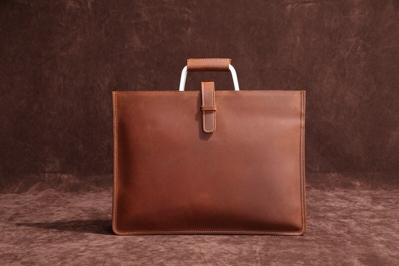 Leather Briefcase File Bag folder bag Genuine Leather | Etsy