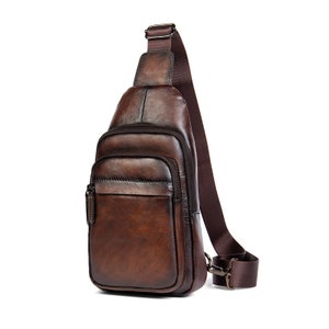 Genuine Real Leather Cowhide Messenger Chest Day Pack Men Backpack ...