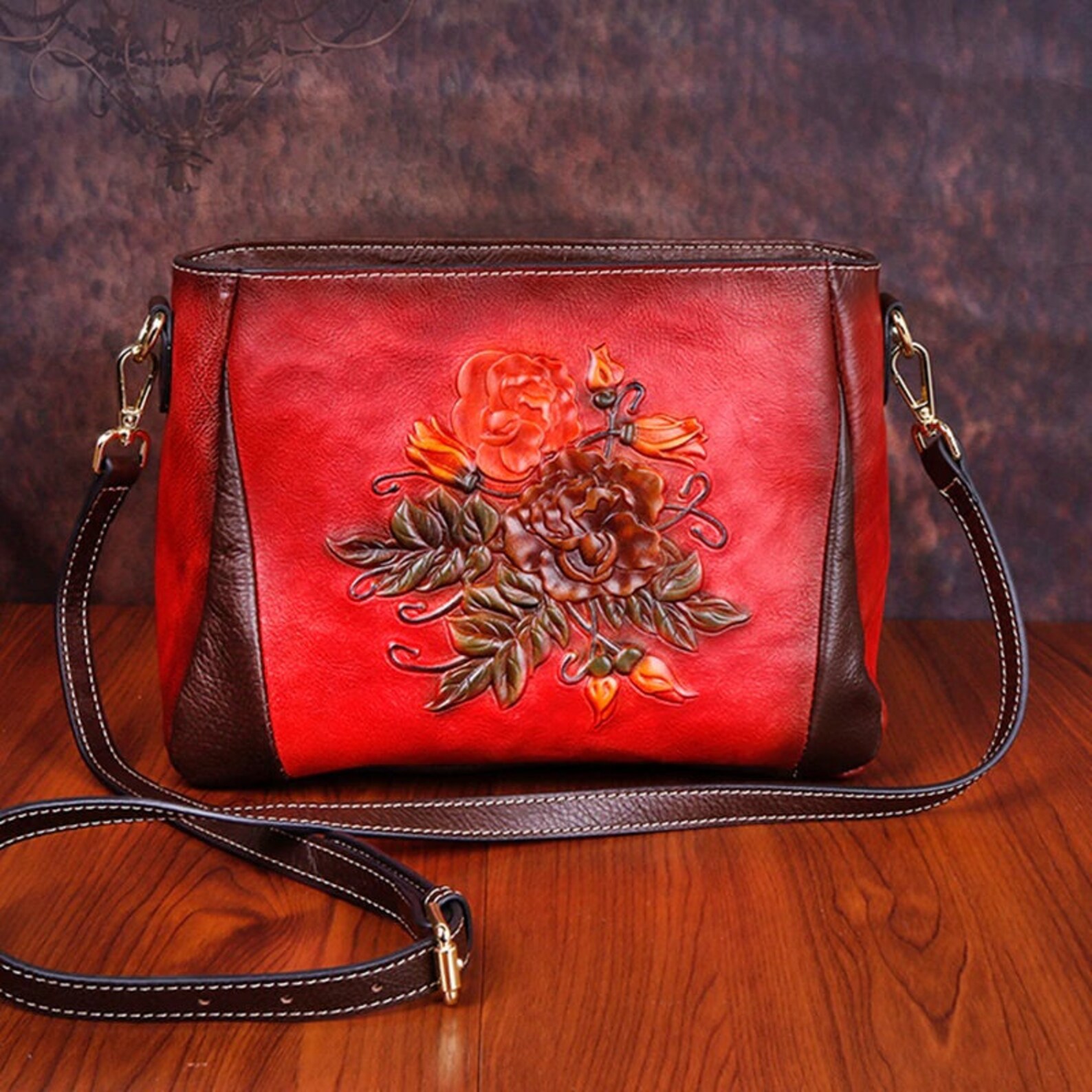 Women Genuine Leather Messenger Bag Crossbody Tote Bag Handbag Etsy