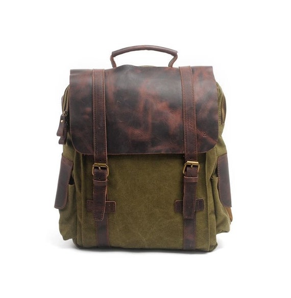 New Fashion Backpack Leather Canvas Men Backpack Rucksack | Etsy