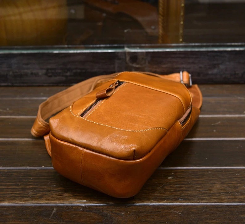 Vintage Casual Chest Bag Men Leather Chest Packs Mini Sling Etsy