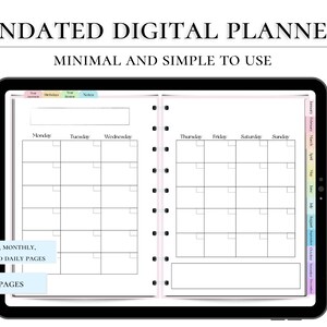 UNDATIERTER DIGITALER PLANER, monatlicher wöchentlicher Tagesplaner, Goodnotes, Notability, Noteshelf-Planer, Minimalplaner, Ipad-Kalender