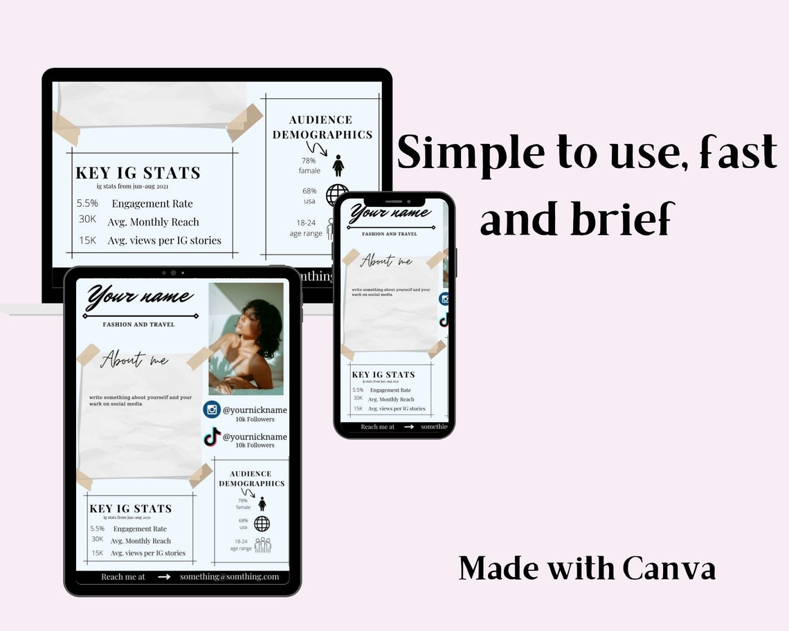 Social Media Kit Template 1 Page Influencer Media Kit Template