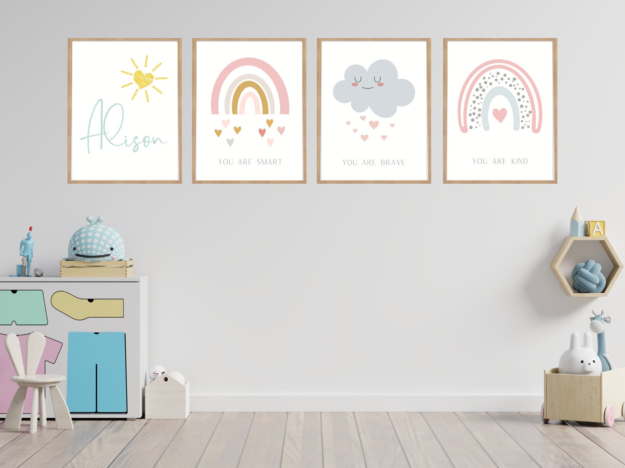 Printable Rainbow Wall Art Set of 5 Prints Pink Neutral Wall Etsy Ireland