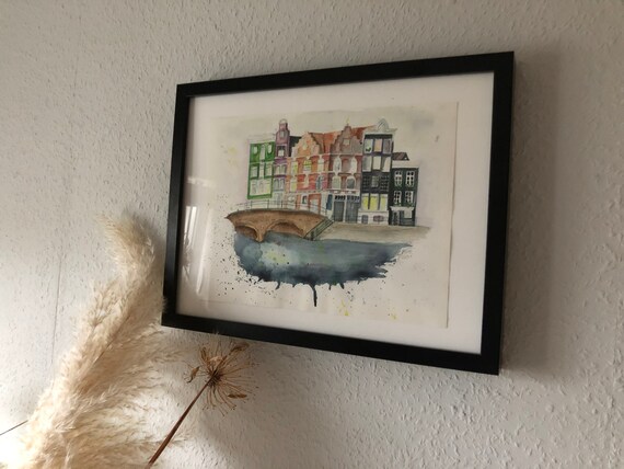 Amsterdam Aquarell Bild Kunst Niederlande Hauser Und Kanal Etsy