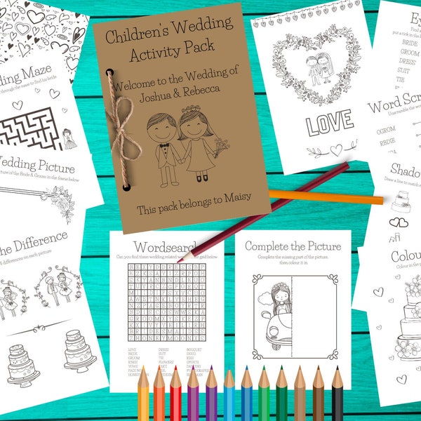 Personalised Children’s Wedding Activity Pack - Wedding ideas - Digital Download - 12 pages - keep the children entertained pdf