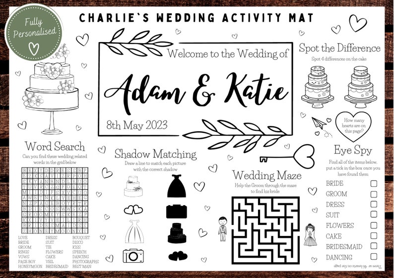 Personalised Wedding Activity Mat / Sheet Print From Home - Etsy