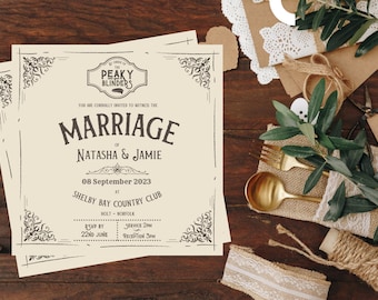 Peaky Blinders Inspired Wedding Stationery Bundle - Invitations personnalisées / commande de service / cartes de lieu / réservez la date - Pdf numérique