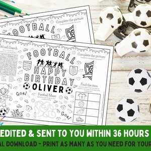 Mantel de fútbol de cumpleaños infantil / Hoja de actividades - Personalizado / Descarga digital imprimible - Feliz cumpleaños - Fiesta - Tamaño A4 o carta