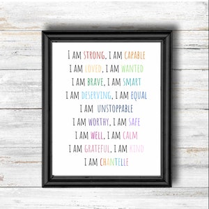 Splendida stampa personalizzata - Regalo di compleanno / Natale - Stampa - Download digitale - A4 - salute mentale - fiducia - Sono amato - forza