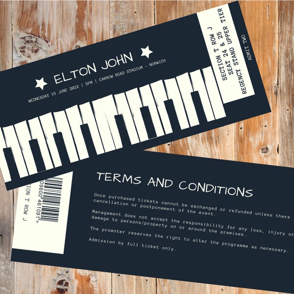 Cadeau Concert tickets - Elke muzikant - Elke kleur - Verjaardag / Kerstmis / Verjaardag / Bruiloft - Muziek - Zanger - Band - Digital Download