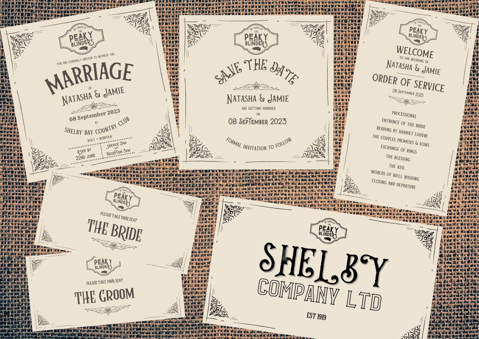 Peaky Blinders Inspired Wedding Stationery Bundle Personalised