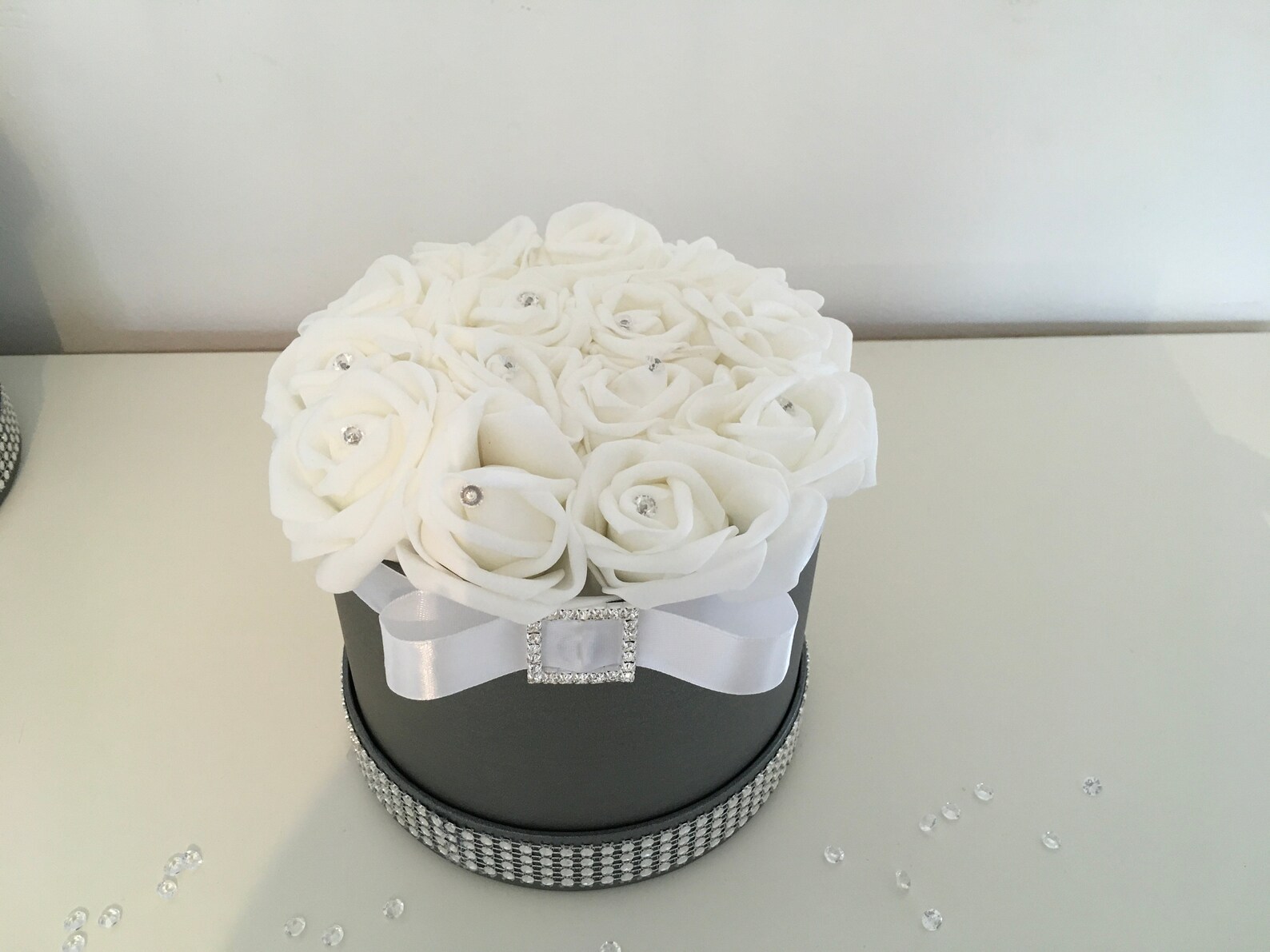 Beautiful flower hat box with diamanté strip Etsy