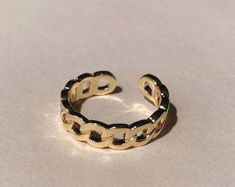 14k Gold Plated Chunky Chain Ring, Gold Chain Ring, Stackable Ring, Adjustable Ring, Minimalist Ring, Gold Statement Ring, Thick Chain Ring