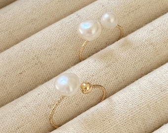 Double Pearl Ring, Adjustable Pearl Ring, Statement Ring, Wedding Jewelry, Minimalist Ring, Bridal Jewelry, Handmade Ring, Everyday Ring