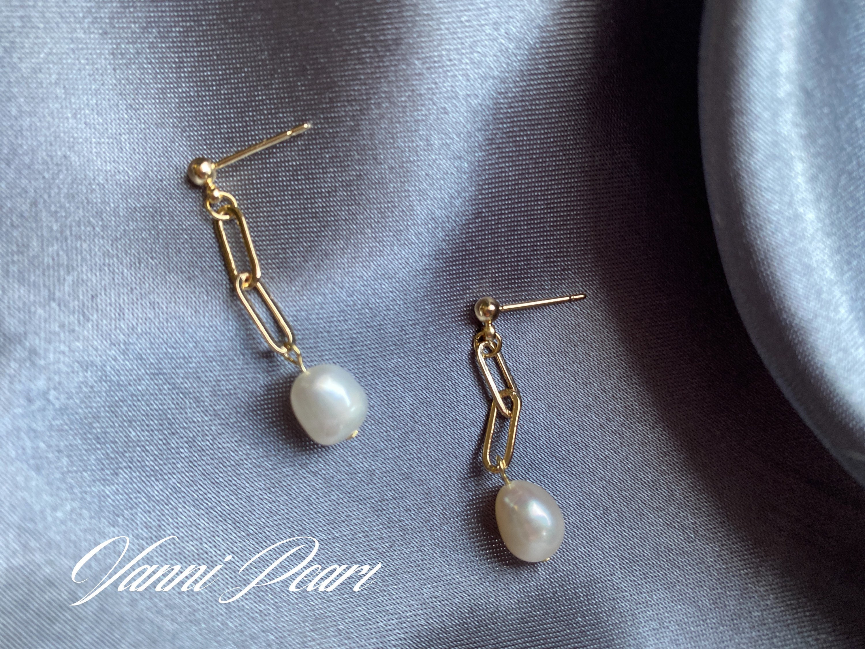 Paperclip Chain Pearl Earring Pearl Stud Earring Pearl | Etsy