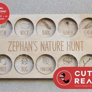 Nature Scavenger Hunt Board SVG | Personalised Nature Hunt Tray SVG | Children's Nature Play Download |Montessori Laser Cut |Outdoor Play