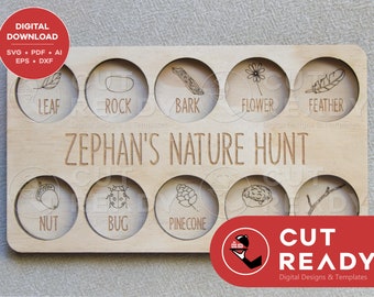 Nature Scavenger Hunt Board SVG | Personalised Nature Hunt Tray SVG | Children's Nature Play Download |Montessori Laser Cut |Outdoor Play