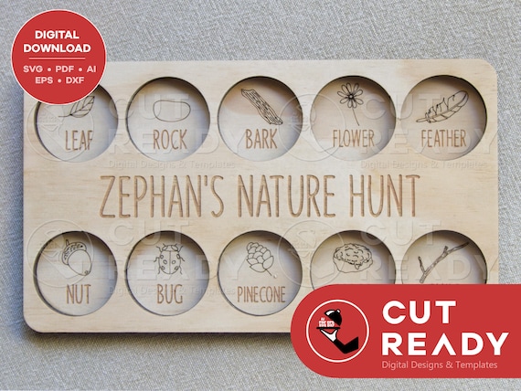 Nature Scavenger Hunt Board SVG | Personalised Nature Hunt Tray SVG | Children's Nature Play Download |Montessori Laser Cut |Outdoor Play