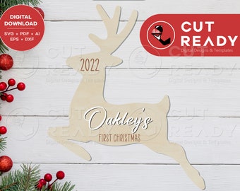 My First Christmas Plaque SVG, Prancing Reindeer Baby Sign, Christmas Baby Sign Download, Christmas Laser Cutting File,Baby Animal Milestone
