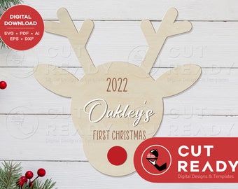My First Christmas Plaque SVG, Reindeer Baby Christmas Sign, Christmas Gift Download, Christmas Laser Cutting File