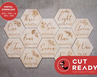 Baby Milestone Hex SVG Digital Download | Laser Cut Ready SVG File | Glowforge Vector File | Baby Milestone Design Hexes