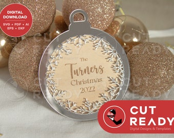 Snowflake Christmas Ornament SVG | Personalised Christmas Ornament SVG | Laser Cutting Christmas Bauble | Custom Ornament Download