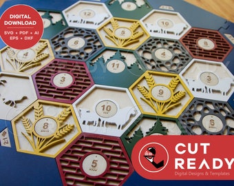 Plateau pour 3-4 joueurs Colons de Catane PLUS cartes des coûts de construction SVG | Jeu de société découpé au laser | Fichier Catan découpé au laser | Fichier numérique Catan DIY