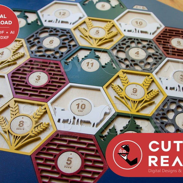 Siedler von Catan 3-4 Spielertableau PLUS Baukostenkarten SVG | Laser Cut Brettspiel | Laser-Schnitt-Catan-Datei | Catan Digitale Datei DIY