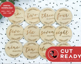 Baby Monthly Milestone Discs SVG Digital Download | Laser Cut Ready | Glowforge Vector File | Milestone Design Circles | Baby Monthly Photo
