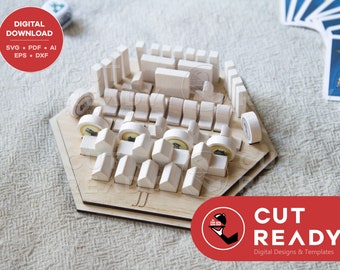 Settlers of Catan Combined Game Piece Holder SVG | Cities and Knights, Seafarers Holder | Board Game | Catan SVG Laser Cutter File