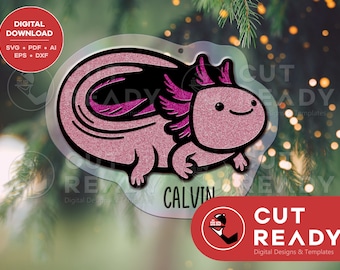 Axolotl SVG Laser Cutting File | Axolotl Ornament Name Tag | Axolotl DIY Gift