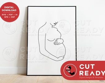 Pregnancy Line Drawing SVG Digital Art | Nursery Art Printable | Pregnancy Announcement Line Art | Laser Engrave Pregnant | Minimalist Art