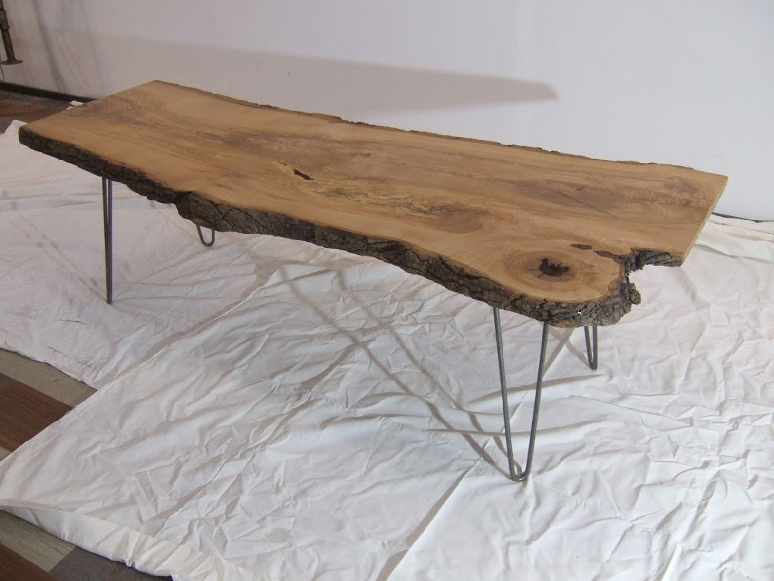 Live Edge , Ash , Coffee Table , Natural Finish , Hairpin Legs