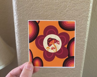 Retro Flower Mushroom Sticker | Mushroom Sticker | Retro Sticker | Flower Sticker