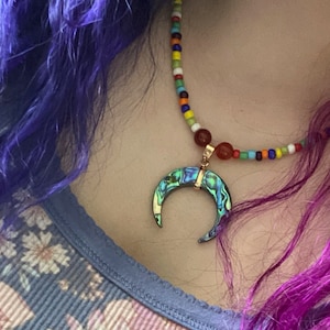 Rainbow Beaded Necklace w/ Crystal Charm | Seed Bead Necklace