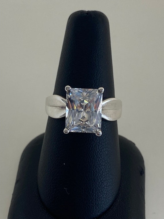 Sterling Silver and Cubic Zirconia Solitaire Stat… - image 2