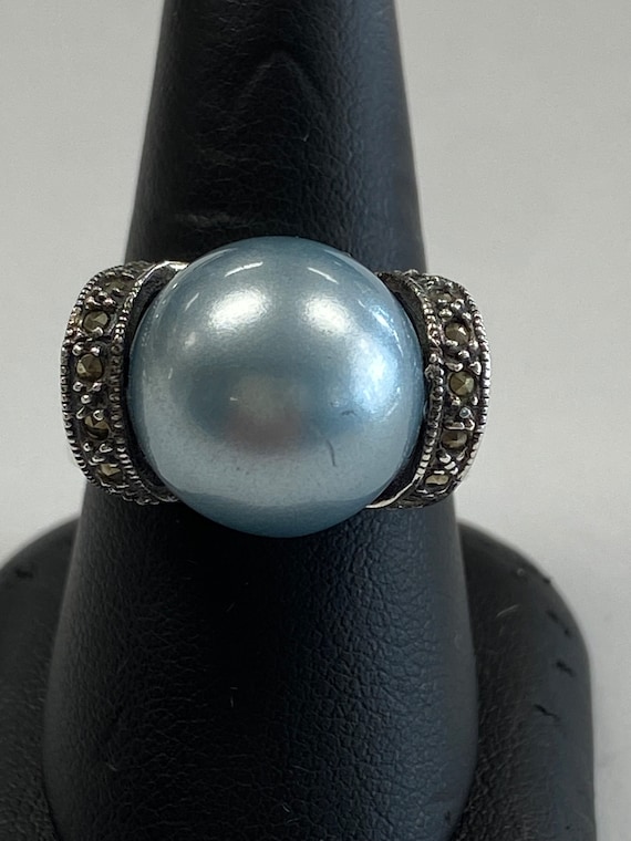 Sterling Silver Marcasite and Synthetic Pearl Stat